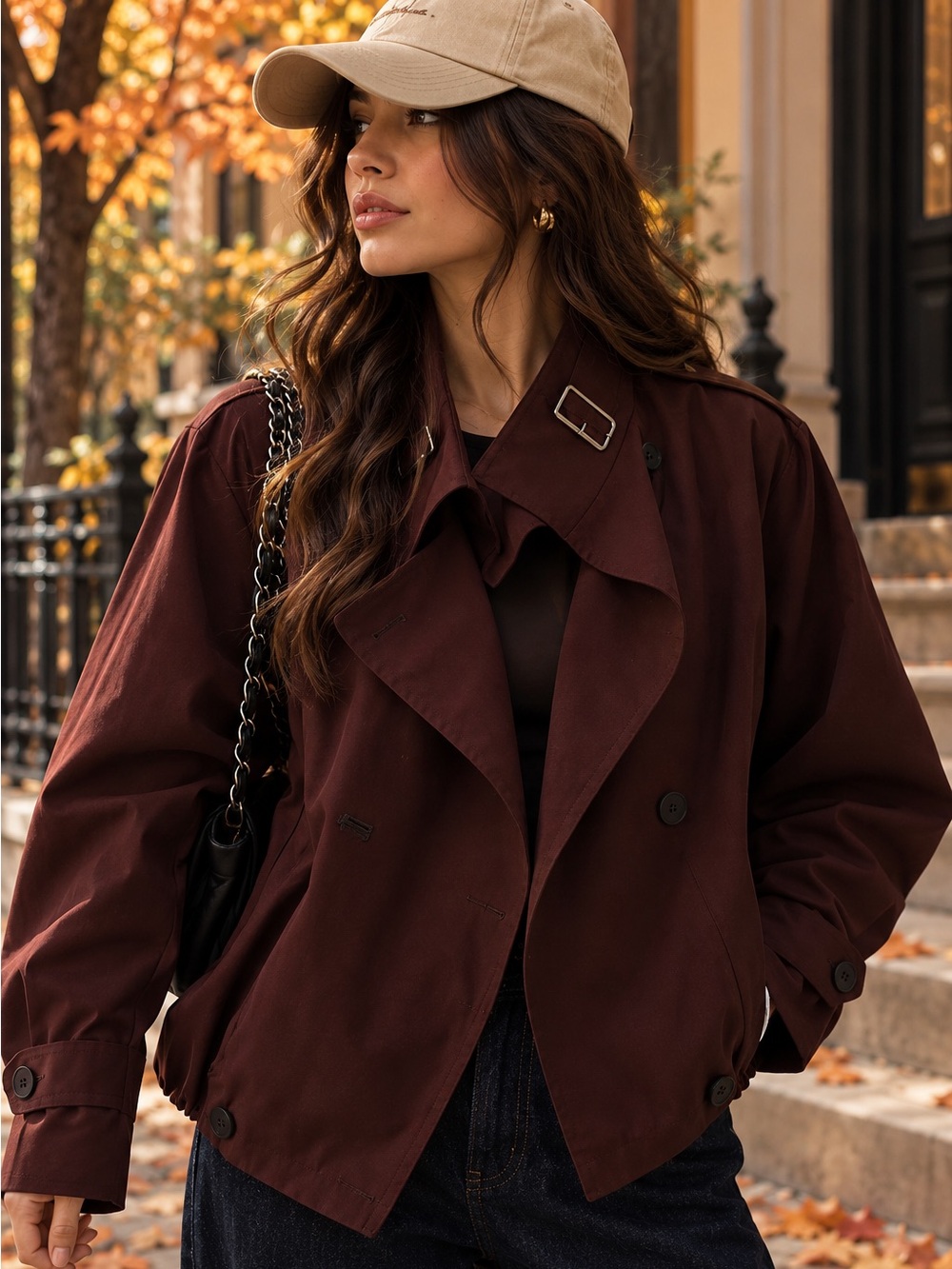 COMMENSE Vintage Loose Trench Coat – Burgundy